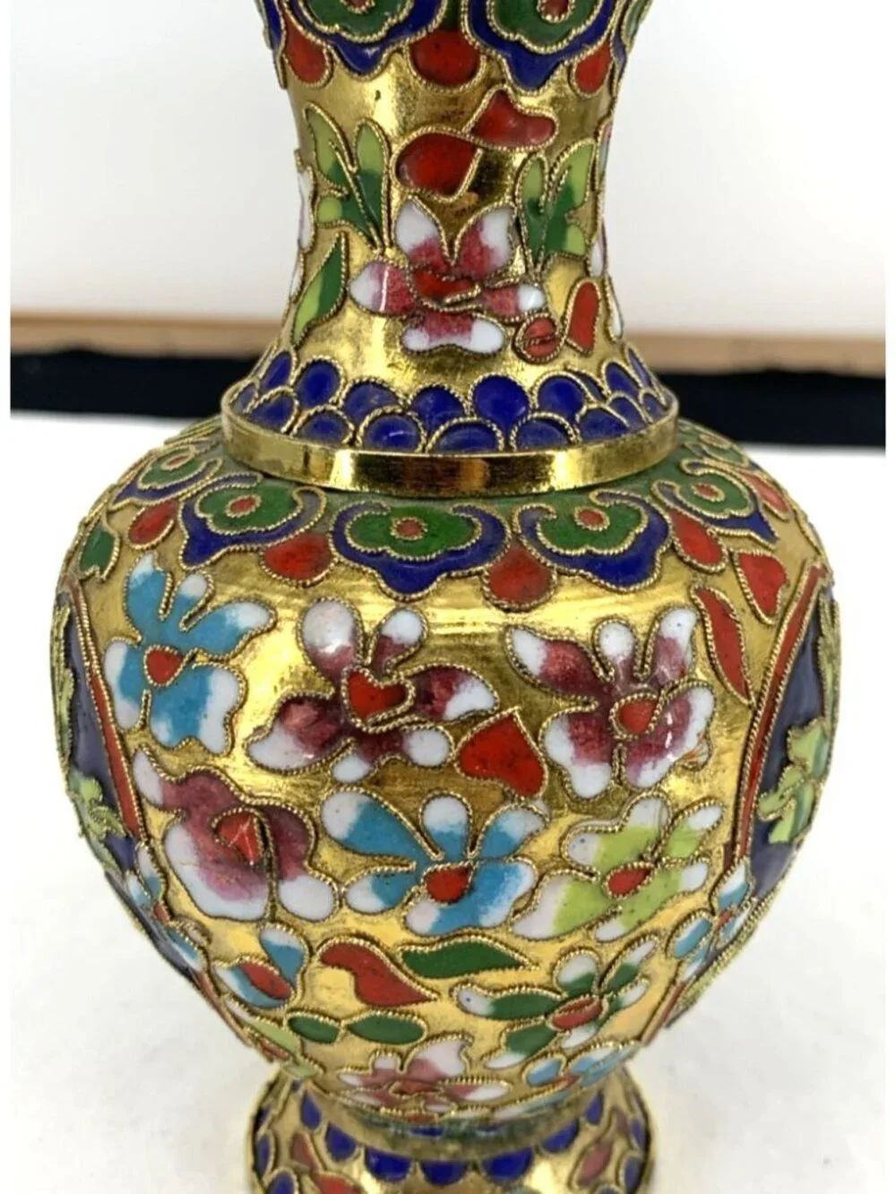 Asian Chinese Cloisonne Open Work Enamel Metal Floral Vases 6